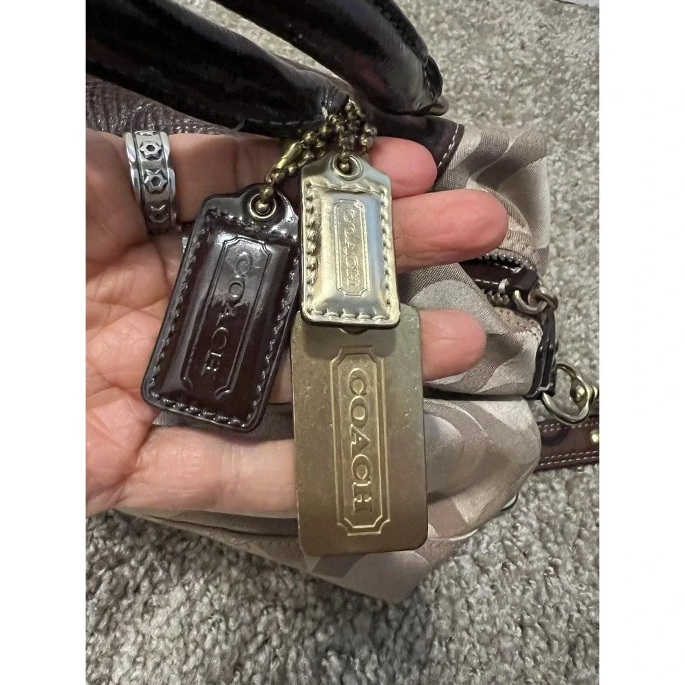 Coach Madison Signature Op Art Sabrina Brown/Beige Satchel Bag With Strap 12947